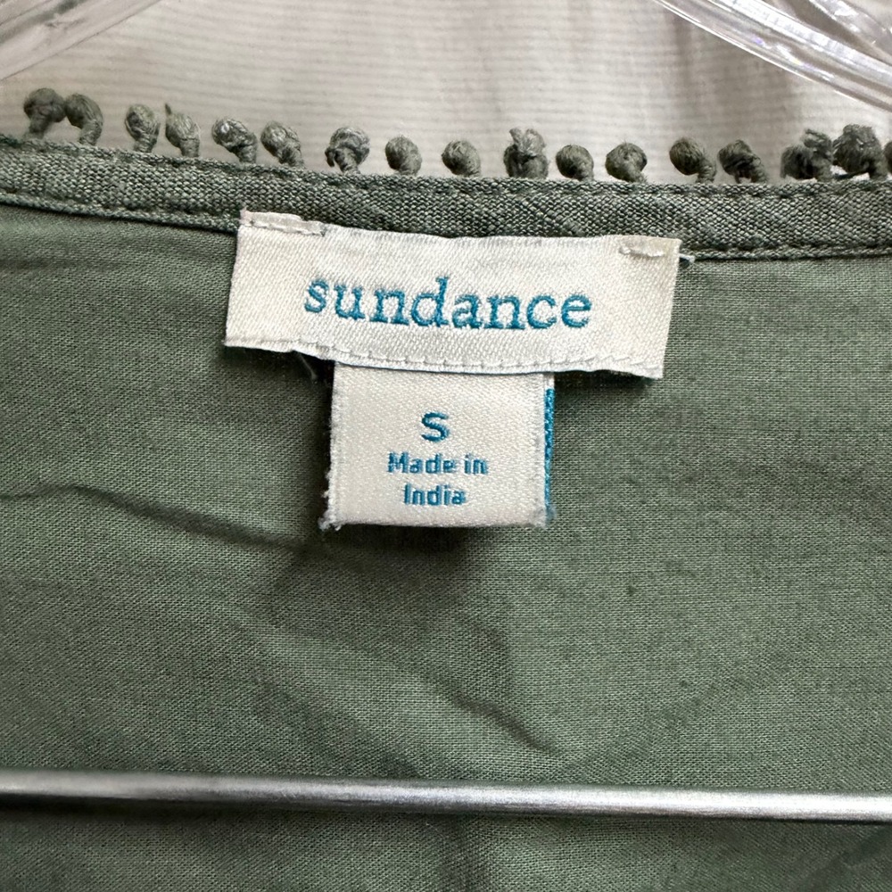 Sundance Womens Sage Green Embroidered Bird Floral Linen Peasant Blouse Small - Picture 7 of 11